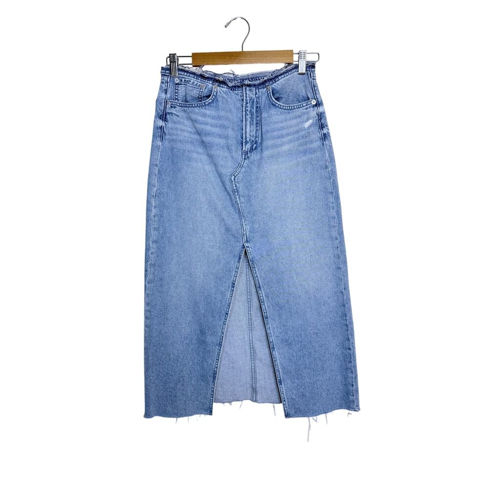 Rag‎ & Bone Clara Denim Midi Skirt Raw Hem - Picture 2 of 6
